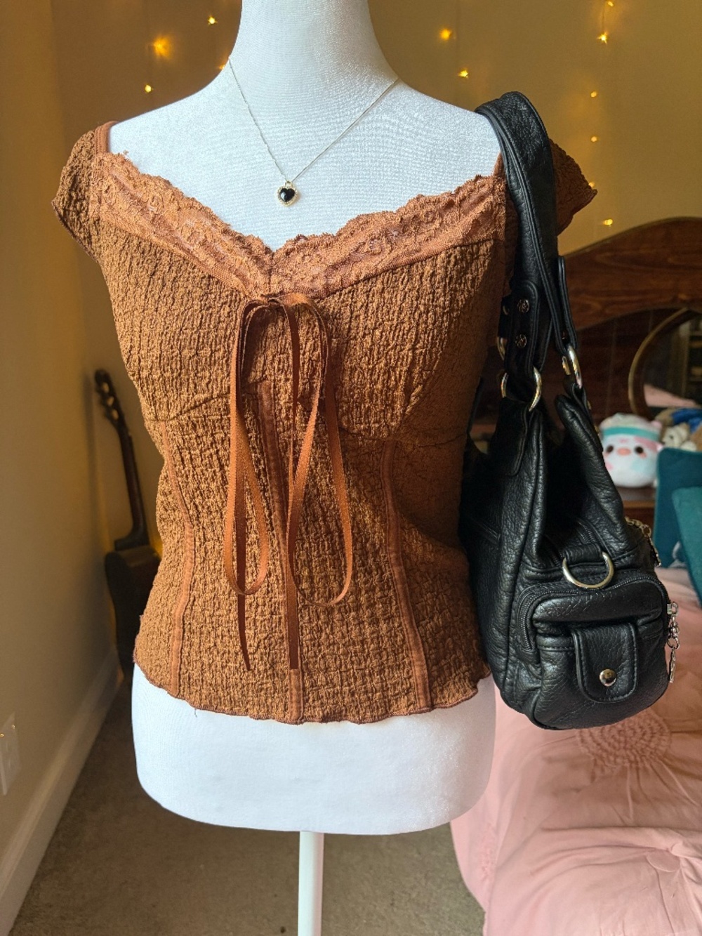 Adorable earth-toned milkmaid style top from SHEIN!